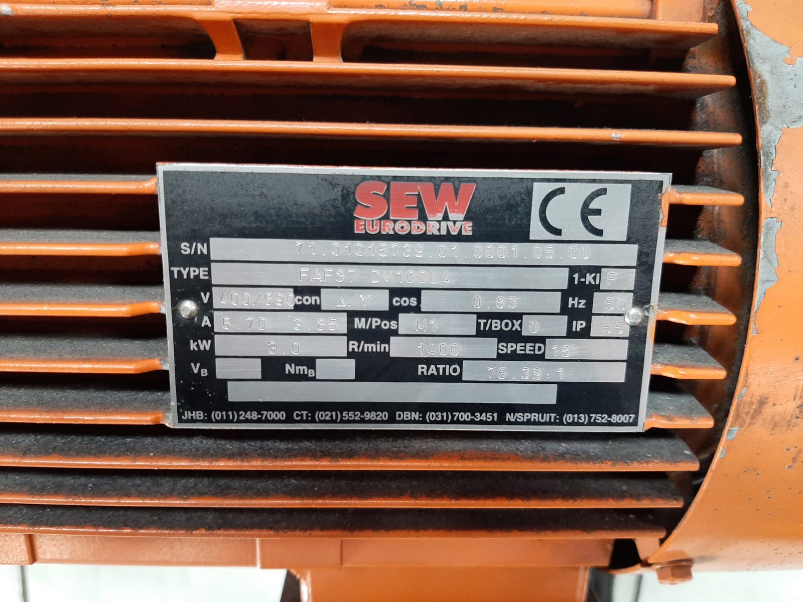 SEW Eurodrive Gear Motor 3kW Ratio 76.39:1 - Image 11