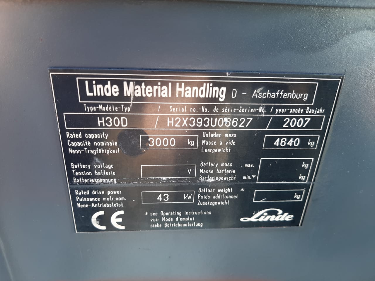 2007 Linde H30D Forklift 3 Ton - Image 3