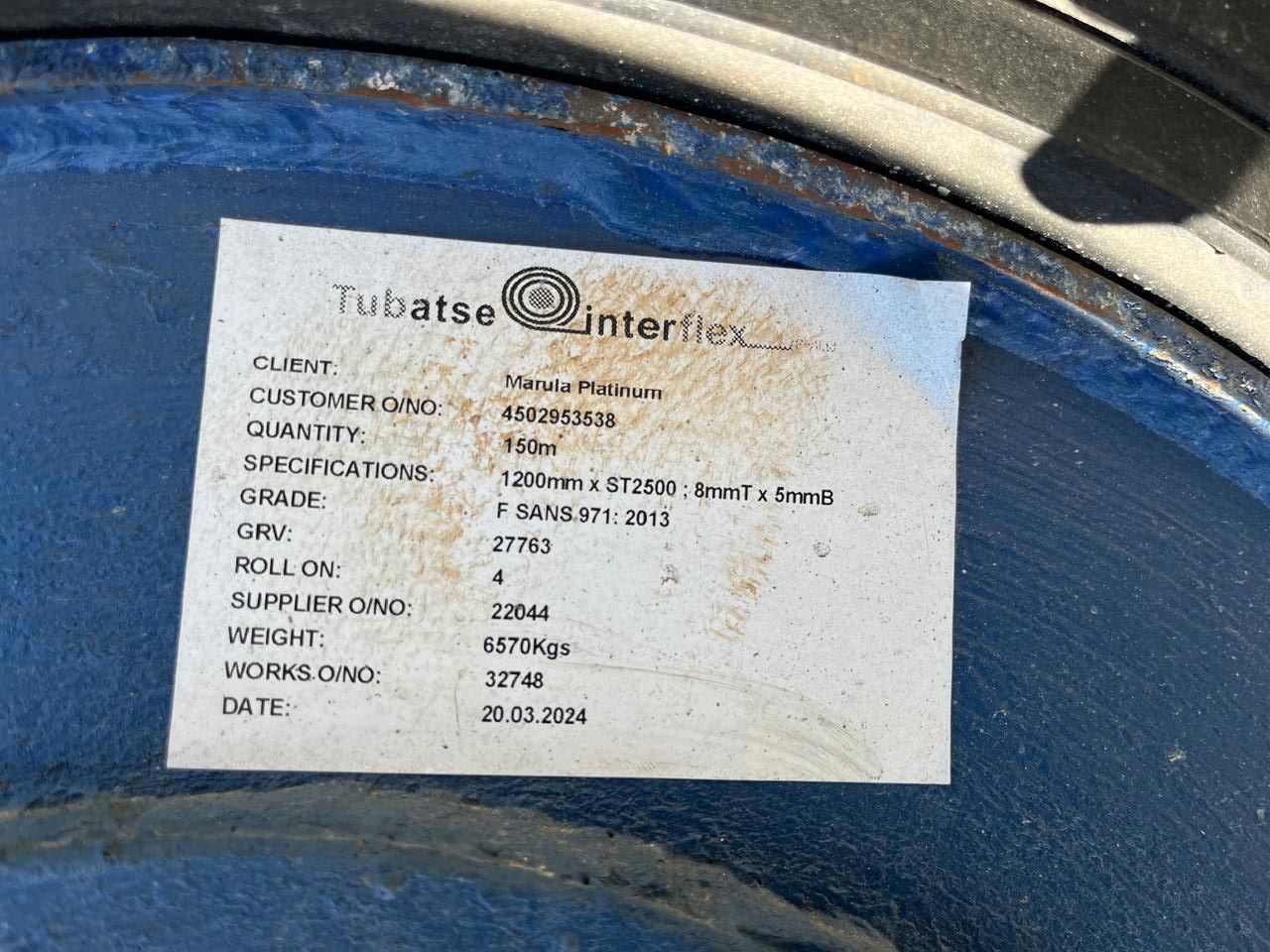 Interflex Conveyor Roll Steel Reinforced 1,21m x 17mm - Image 2