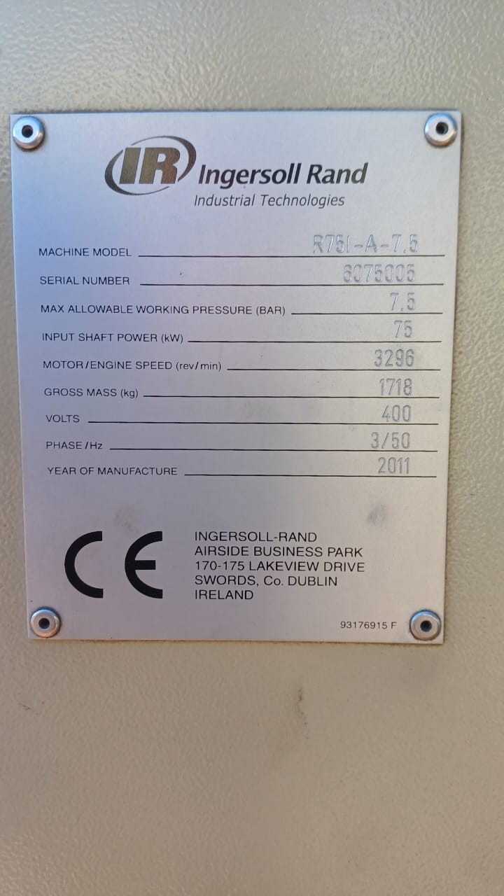 2011 Ingersoll Rotary Screw Air Compressor 75kW / 450CFM / 7,5 Bar - Image 7