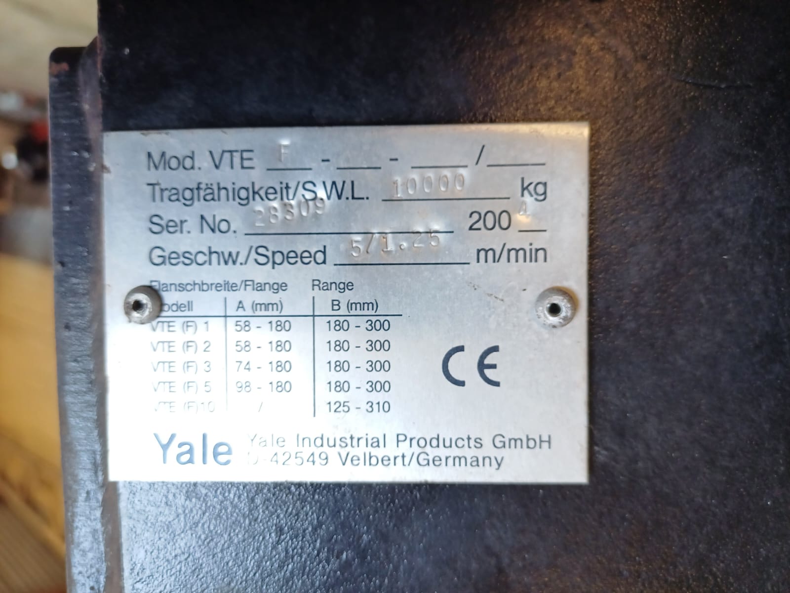 Yale Electric Travel Beam Chain Hoist 10 Ton - Image 2